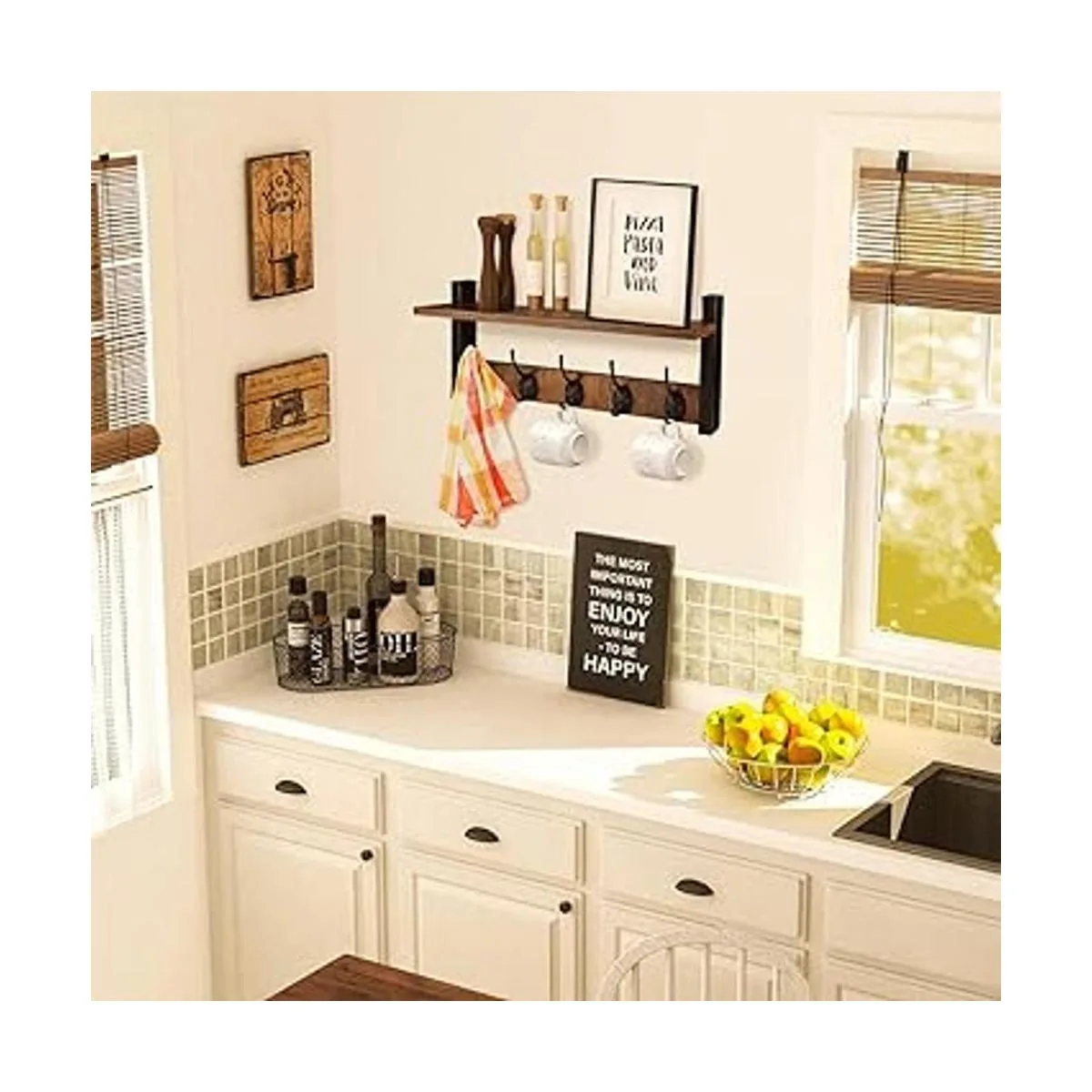 Homode Ganchos de pared con estante perchero de madera_6