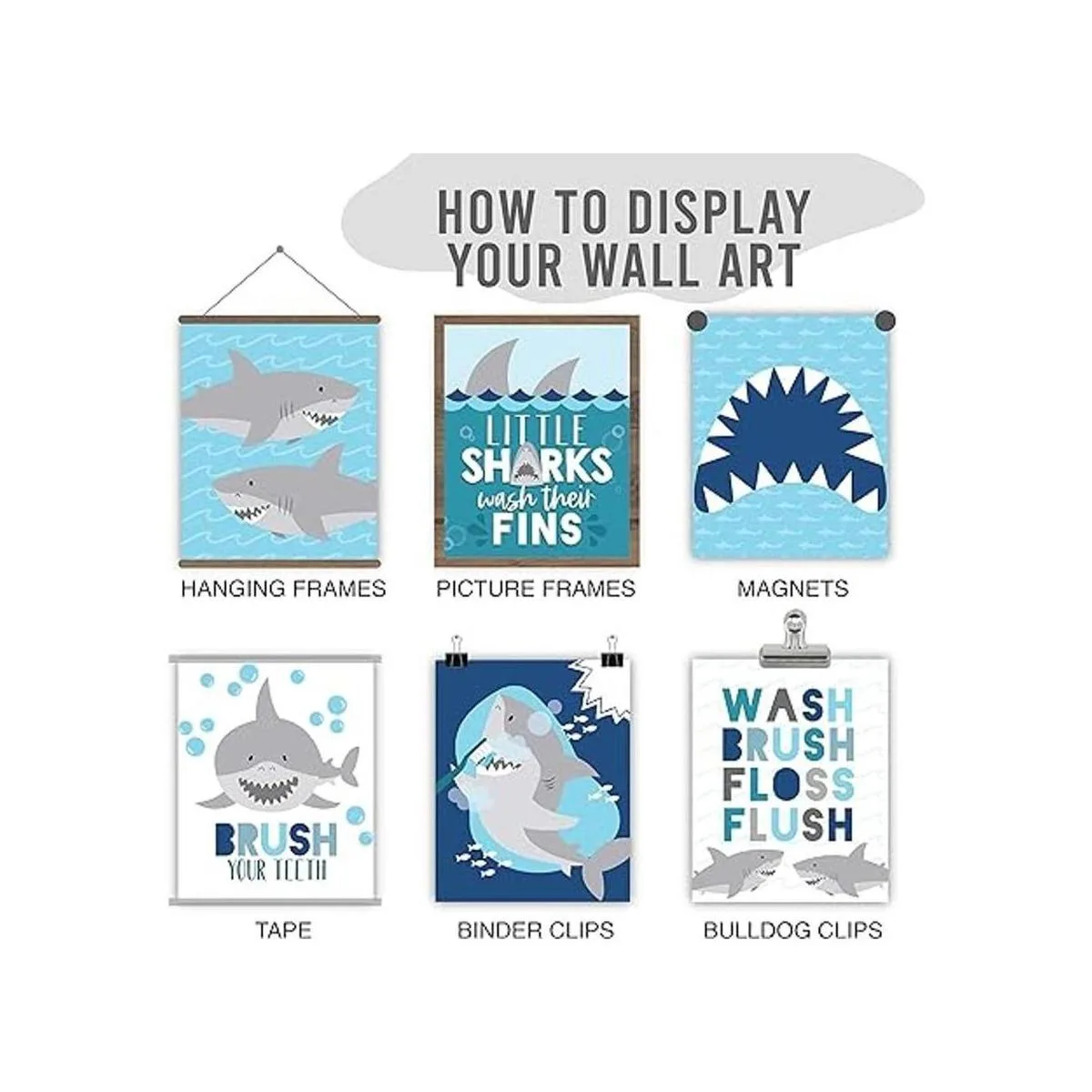 6 decoraciones reversibles de baño de tiburones para_5