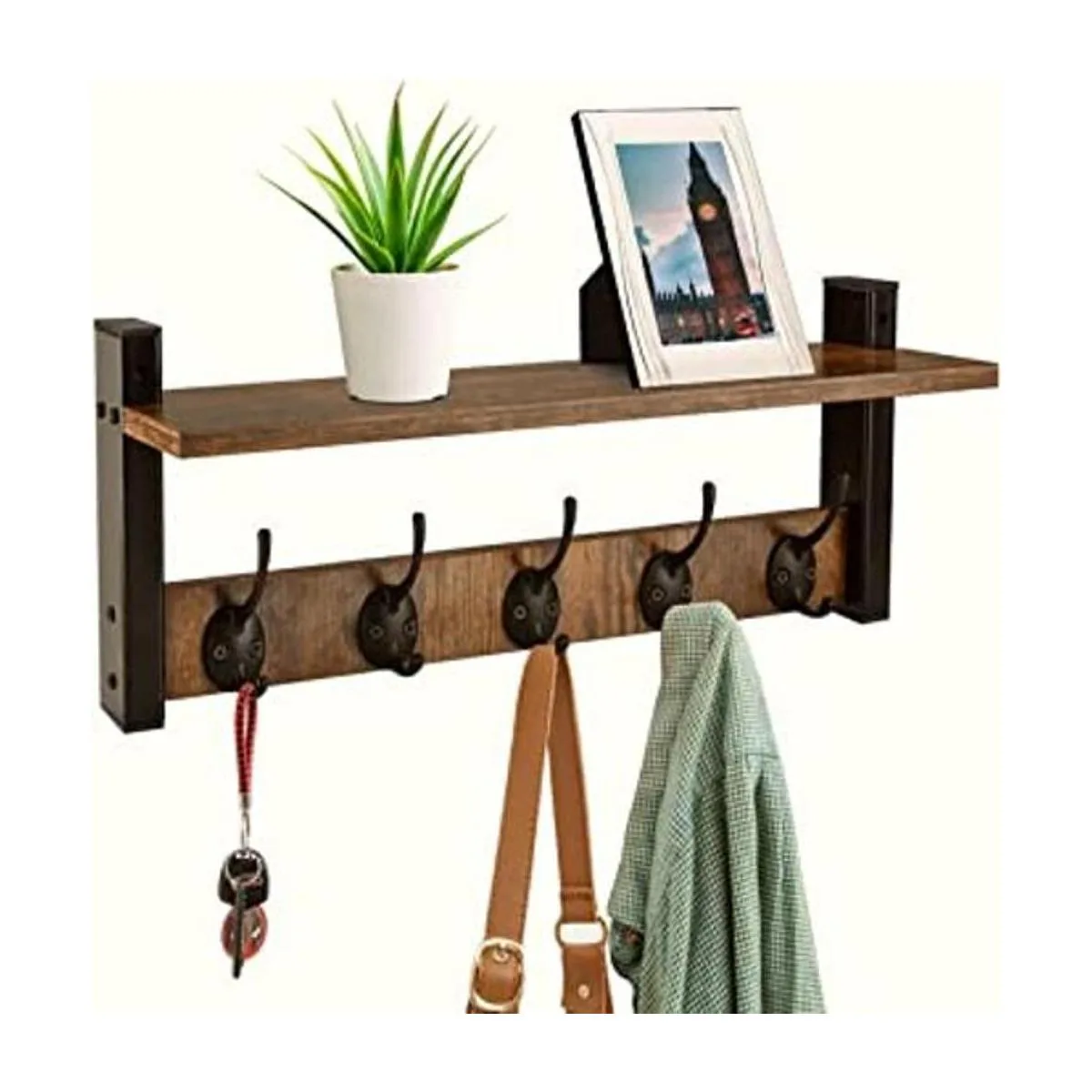 Homode Ganchos de pared con estante perchero de madera_1