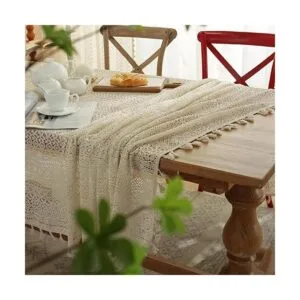 JAIJY Mantel bordado de ganchillo beige con borlas mantel_4