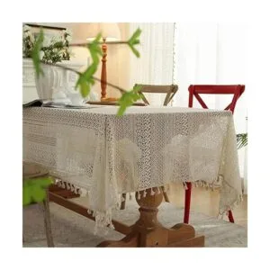 JAIJY Mantel bordado de ganchillo beige con borlas mantel_2