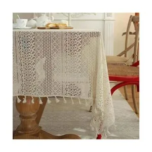 JAIJY Mantel bordado de ganchillo beige con borlas mantel_5