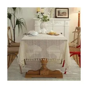 JAIJY Mantel bordado de ganchillo beige con borlas mantel_3