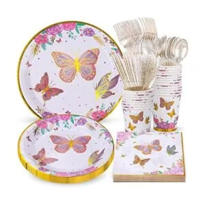 Suministros de fiesta de cumpleaños de mariposa platos de_1