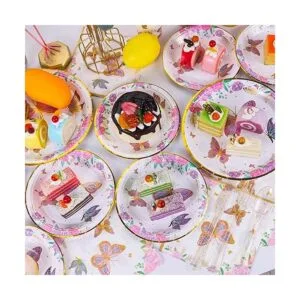 Suministros de fiesta de cumpleaños de mariposa platos de_4