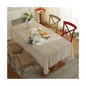 JAIJY Mantel bordado de ganchillo beige con borlas mantel_1