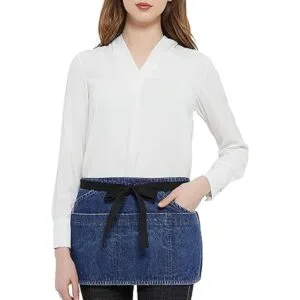 Delantal 100 algodón Denim cintura con bolsillo con_5