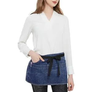 Delantal 100 algodón Denim cintura con bolsillo con_4