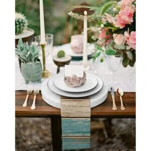 Kewadony Juego de 6 servilletas de tela verde azulado_4