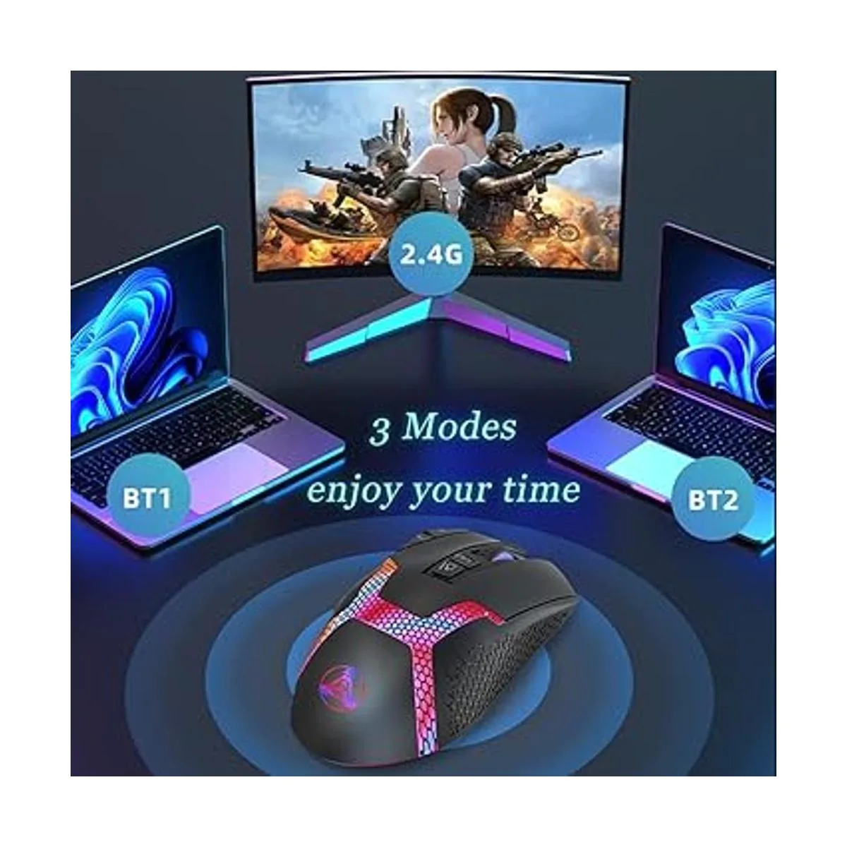 Ratón inalámbrico Bluetooth para juegos mouse ergonómico_3