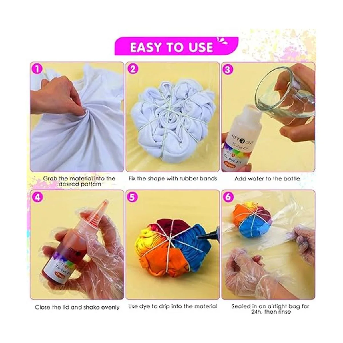 HTVRONT Kit de teñido anudado 32 botellas rellenadas de_6