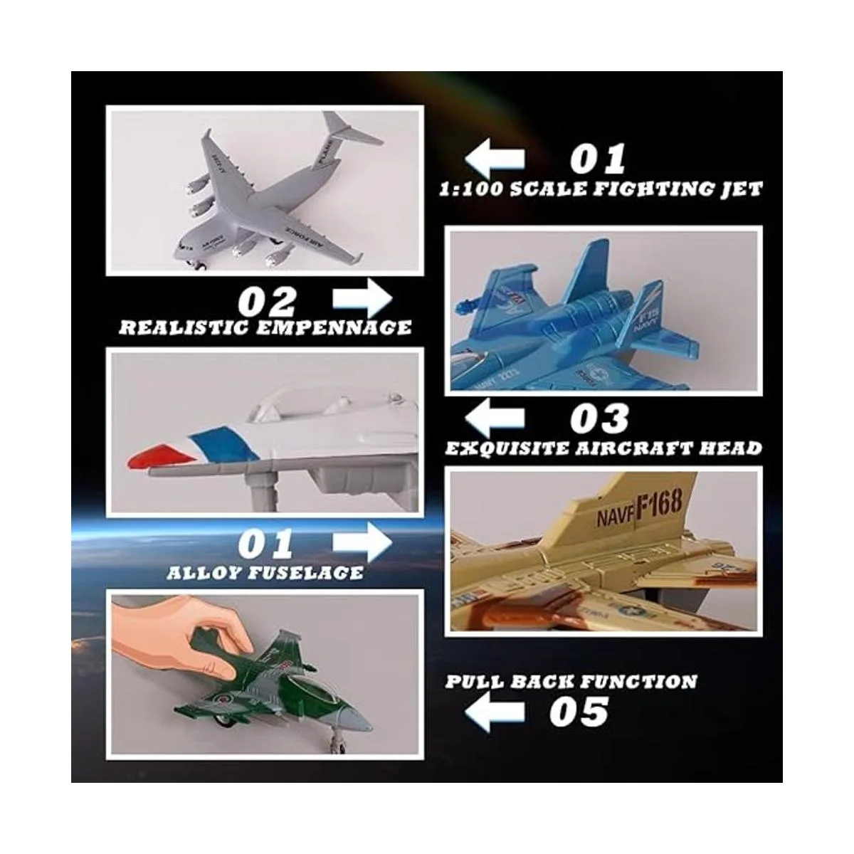 Crelloci Paquete de 5 juguetes de avión de tracción_4