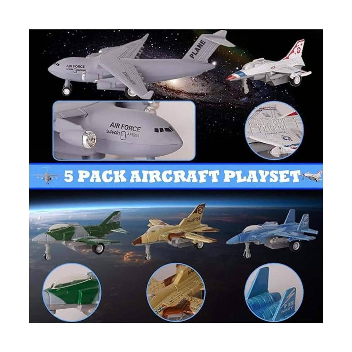 Crelloci Paquete de 5 juguetes de avión de tracción_3