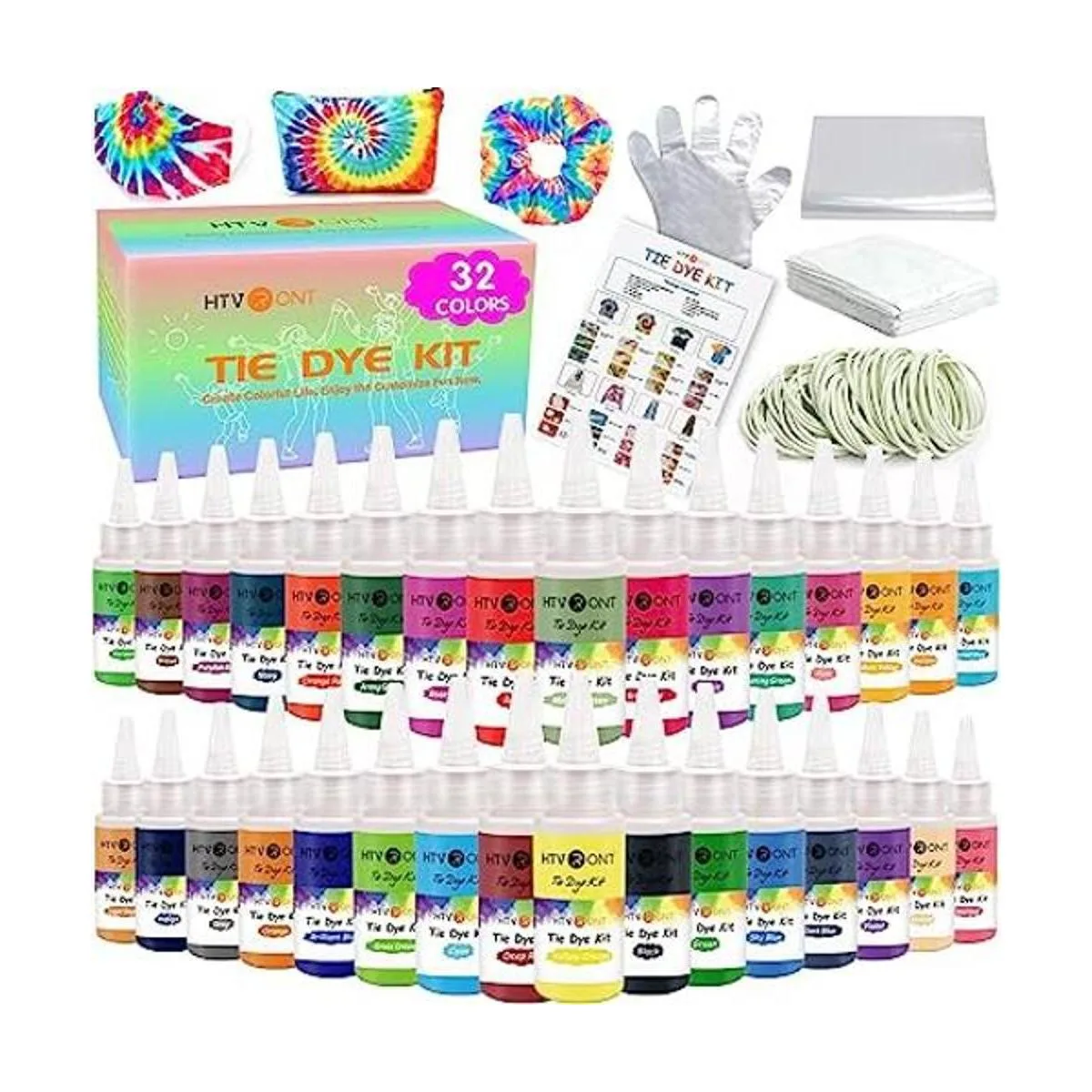 HTVRONT Kit de teñido anudado 32 botellas rellenadas de_1