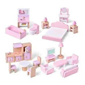 FUN LITTLE TOYS Juego de 4 muebles de madera para casa de_1