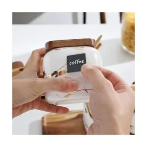 Juego de 3 tarros de cerámica para café con tapa cuchara_4