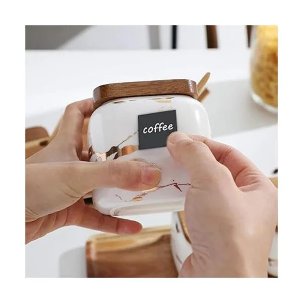 Juego de 3 tarros de cerámica para café con tapa cuchara_4
