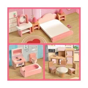 FUN LITTLE TOYS Juego de 4 muebles de madera para casa de_3