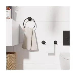 RARXTR Soporte de papel higiénico negro mate y anillo de_2