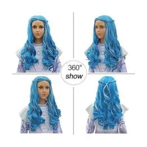 ColorGround Peluca larga ondulada azul con blanco plateado_3