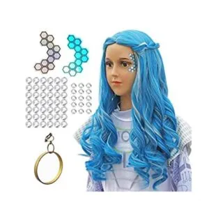 ColorGround Peluca larga ondulada azul con blanco plateado_1