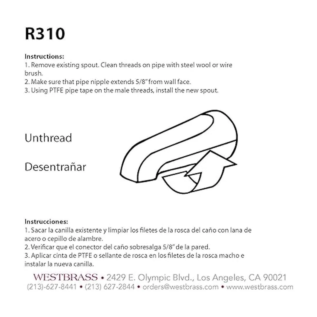Westbrass D310 ducha Accesorios 5 12in latón tina_4