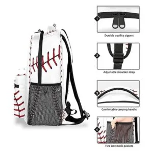 Mochila grande con estampado de pelota de béisbol bolsa_5