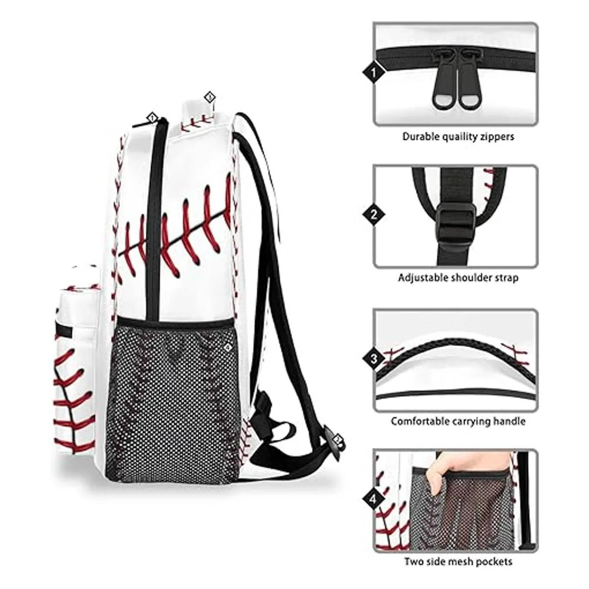 Mochila grande con estampado de pelota de béisbol bolsa_5
