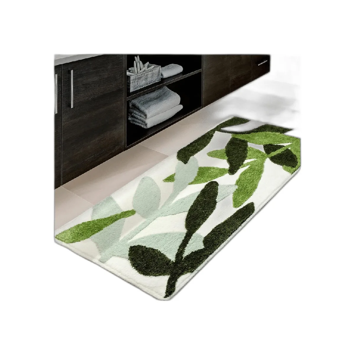 Leaves Alfombra larga de baño color verde extra grande_1