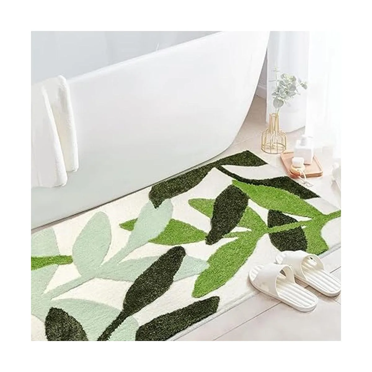 Leaves Alfombra larga de baño color verde extra grande_2