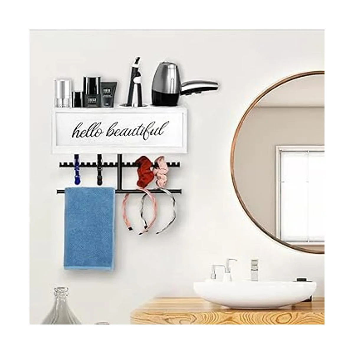 Soporte de secador de pelo rústico montado en la pared_3