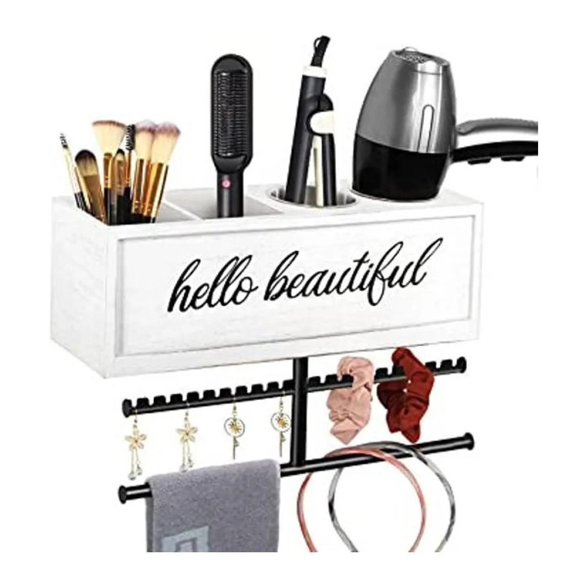 Soporte de secador de pelo rústico montado en la pared_1