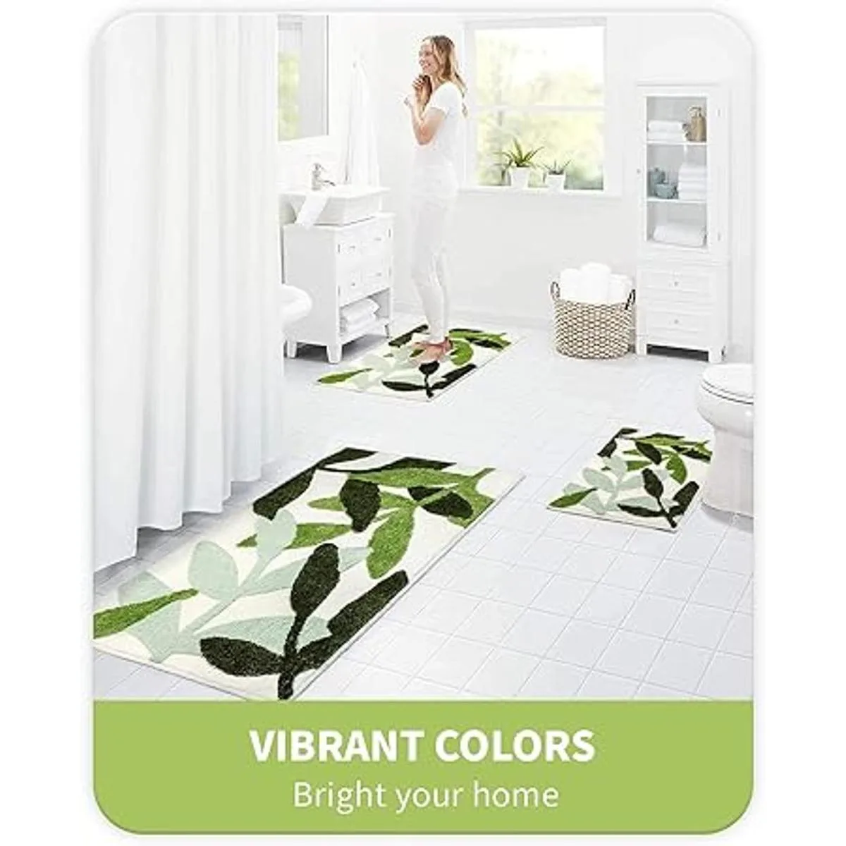 Leaves Alfombra larga de baño color verde extra grande_4