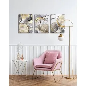 Arte de pared abstracto dorado 3 piezas arte moderno_2