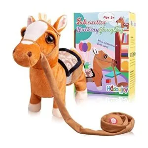 Juguete de poni interactivo de felpa marrón para caminar_1