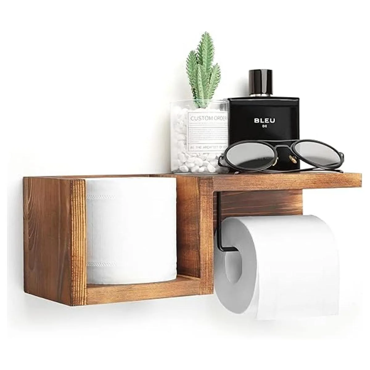 Soporte de pared de madera para papel higiénico con_1