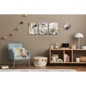 Arte de pared abstracto dorado 3 piezas arte moderno_5