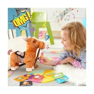 Juguete de poni interactivo de felpa marrón para caminar_3