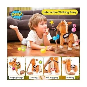 Juguete de poni interactivo de felpa marrón para caminar_2