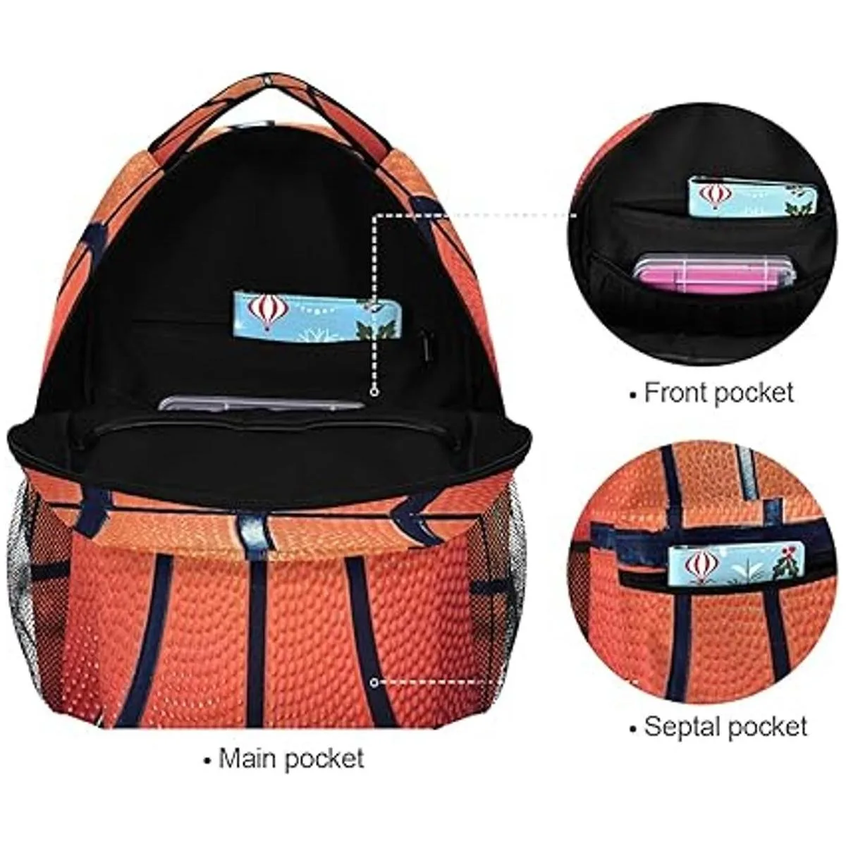 Mochila escolar con textura de pelota deportiva para_3