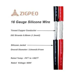 ZIGPEO Alambre de silicona de 16 AWG carrete negro de 100_2