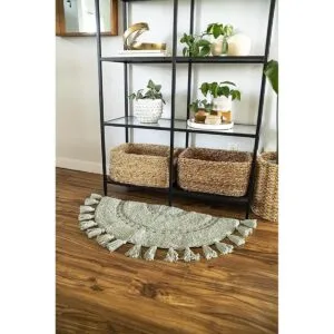 Half Circle Alfombra de baño bohemia con borlas e inserto_6