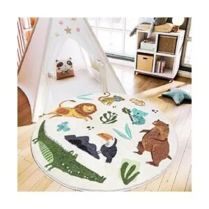 Alfombra redonda de 3.3 pies diseño de animales lindos_1