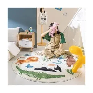 Alfombra redonda de 3.3 pies diseño de animales lindos_3