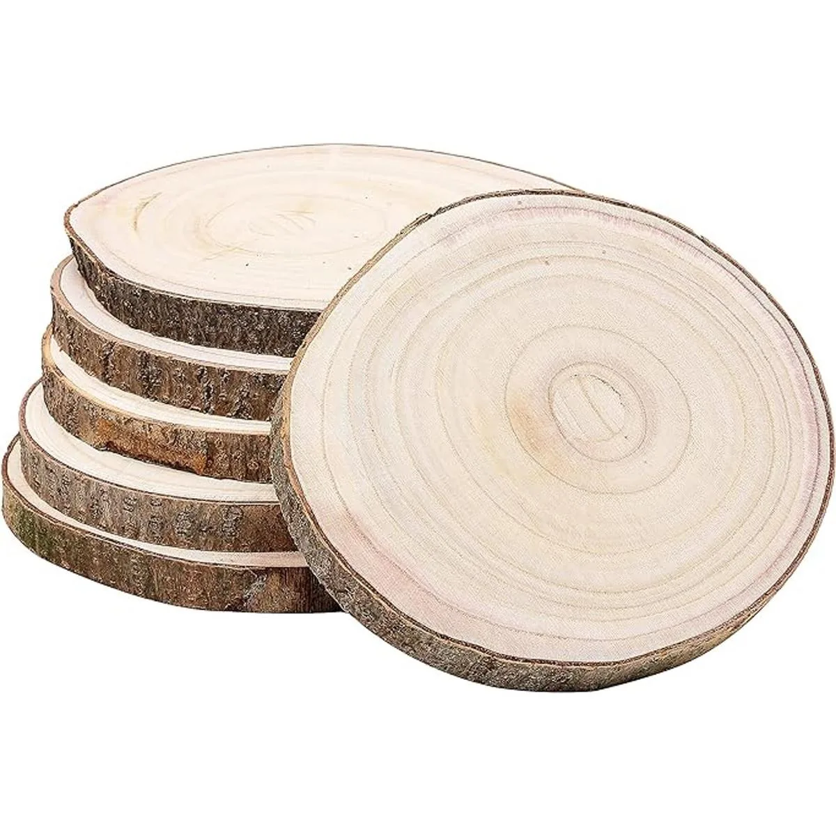 Juego de 6 rebanadas de madera redonda natural de 8 a 9_1