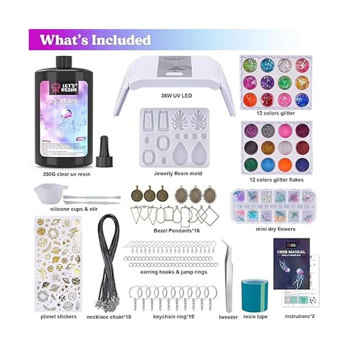 LETS RESIN Kit de resina UV con luz 153 piezas de resina_2