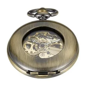 Reloj de bolsillo mecánico de esqueleto negro y bronce_1