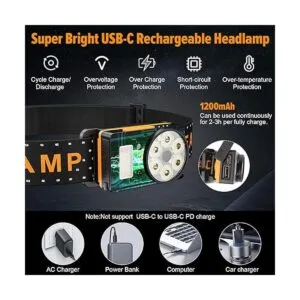 Linterna frontal recargable 500 lúmenes con sensor de_6