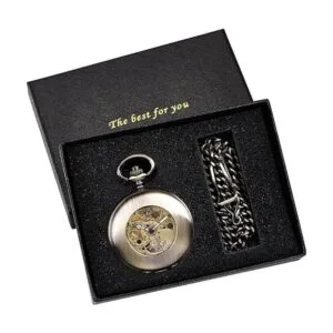 Reloj de bolsillo mecánico de esqueleto negro y bronce_2