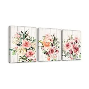 Arte de pared con diseño de flores rosas para decoración_1